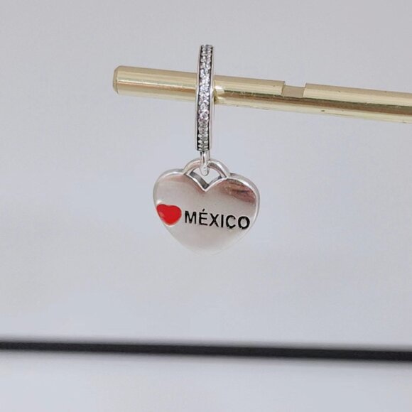 Pandora Mexico Flag Heart Dangle Charm I Love Mexico Exclusive Travel Charm S925 - Picture 2 of 3